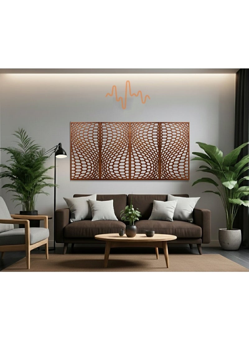 أكويستك موشان لوحات جدارية خشبية من خشب MDF من ACOUSTIC MOTION®، تصميم HIVORA مع شريط لاصق مزدوج الوجه، ديكور جداري بني عصري للمنزل، غرفة المعيشة، غرفة النوم، المكتب والفندق، 25×50×0.5 سم، طقم من 4 قطع - Image 1